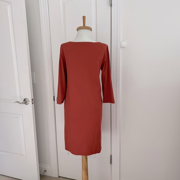 Garnet Hill 3/4 sleeve shift dress, dusty soft red, Medium - Picture 2 of 9